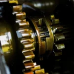 Lubricated industrial metal gears protected by LSA’s Gear Oil range for smooth mechanical operation.