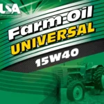 Farm Oil Universal 15W40 label in green packaging with a tractor graphic by Lubricant Specialists Australia.